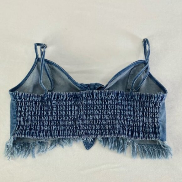 Impeccable Pig Denim Bustier Fringe Crop Strappy Tank - Picture 3 of 3